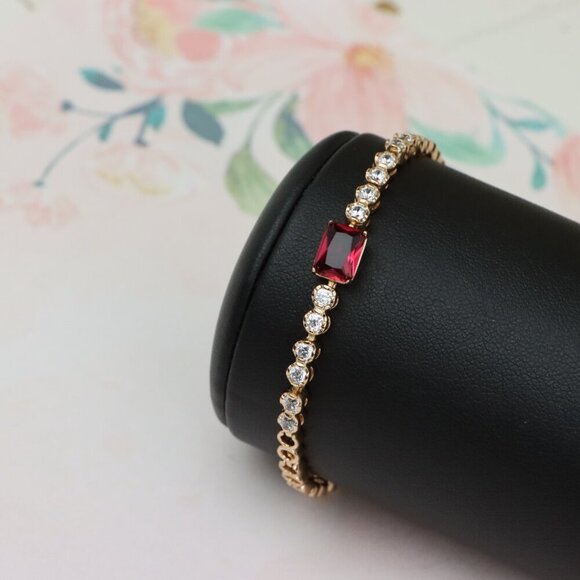 Rose Gold Bracelet with Ruby Red Center and Sparkling White Crystals, XPBL0705 - Picture 8 of 12